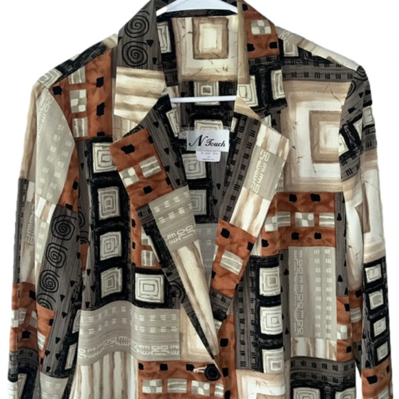 N Touch geometric blazer lightweight size 10 fall jacket pockets front button - Picture 7 of 13